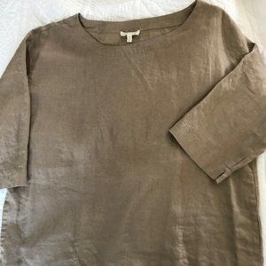Eileen Fisher, beige, linen, two pockets, 3/4 sleeve, size P/M